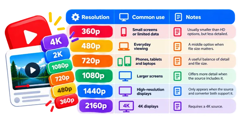 Comparación de resoluciones de vídeo de YouTube de 360p a 4K